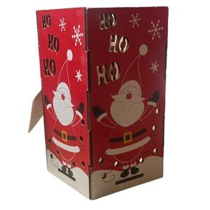 NWT 2 LED Changing Color Wood Lantern Ho Ho Ho Santa Christmas LED Tealight